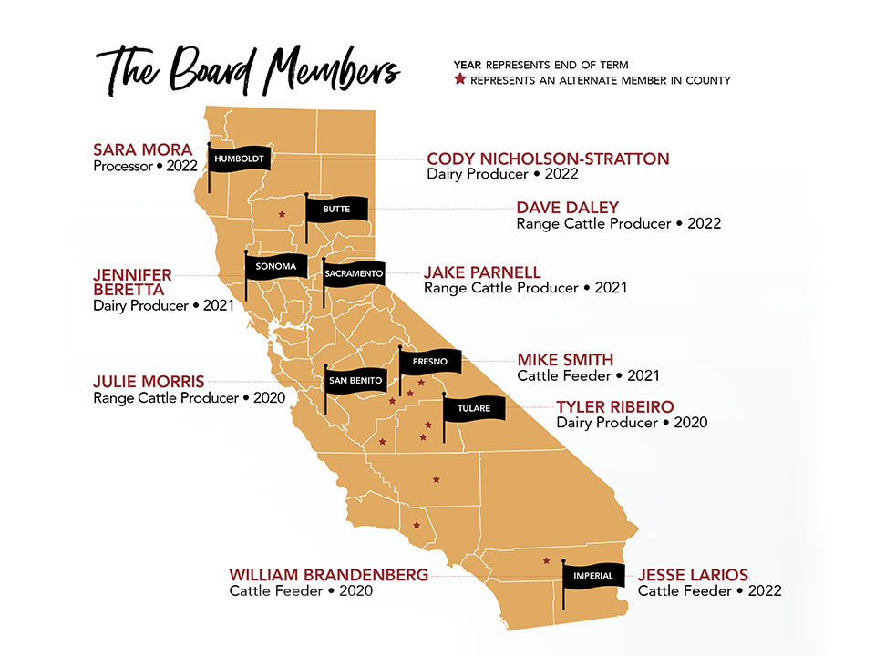 Map of Board Members for the California Cattle Council